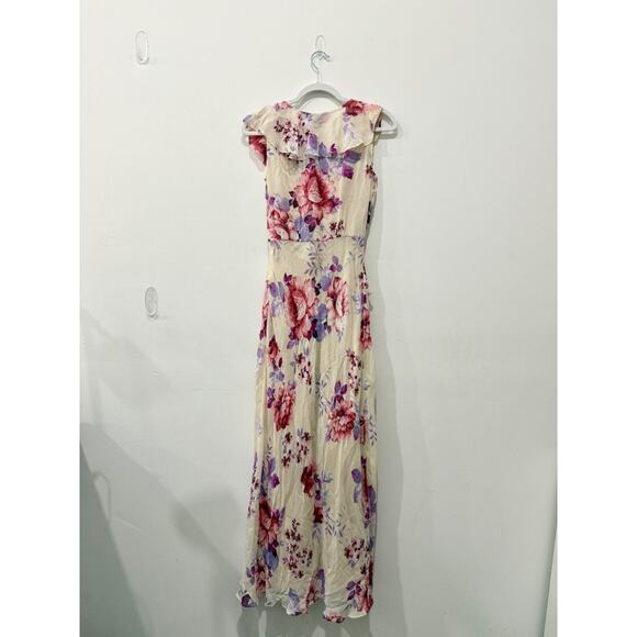 Jill Stuart Collection Silk Floral Tiered Ruffle Maxi Dress Cream/Pink Women's 0 - Picture 3 of 5
